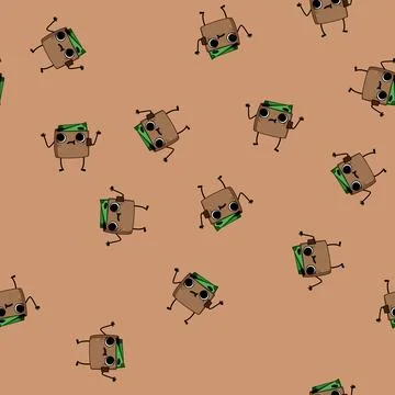Seamless pattern credit purse character cartoon vector Stock Illustration
