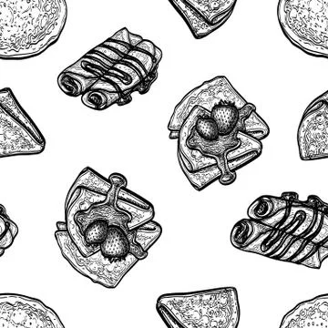 Seamless pattern with crepes or blinis. Stock Illustration