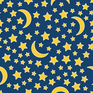Seamless pattern of crescent and stars on a dark background. Night starry s.. Stock Illustration