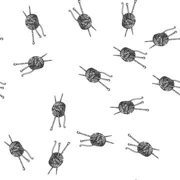 Seamless pattern crochet yarn needle knit sketch hand drawn black Illustrazione stock