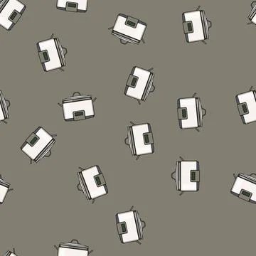 Seamless pattern crockpot slow cooker cartoon vector Stock Illustration