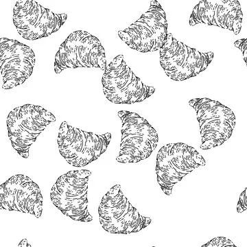 Seamless pattern croissant bread sketch hand drawn Stock Illustration
