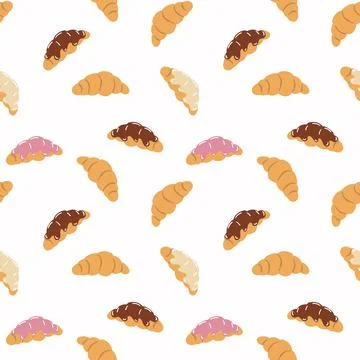 Seamless pattern of croissant in a flat style Stock Illustration
