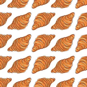 Seamless pattern with croissants in hand drawn style. Design for bakery, food Stock Illustration