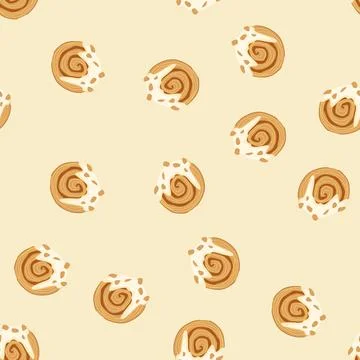 Seamless pattern cromboloni cake with cream cheese frosting and nuts Stock Illustration