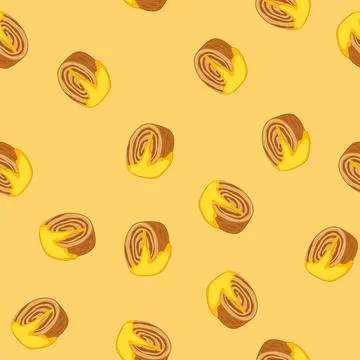 Seamless pattern cromboloni cake roll with sweet yellow frosting Stock Illustration