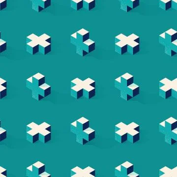 Seamless pattern with cross or plus shape on green background in modern dotted イラスト素材