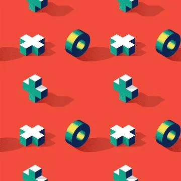 Seamless pattern with cross or plus shape and ring on background in modern Illustrazione stock