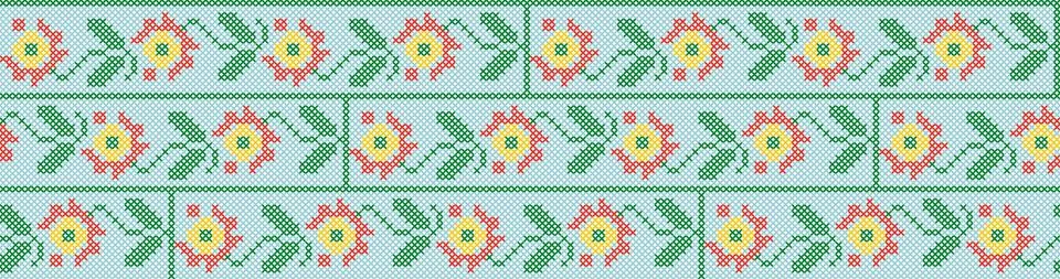 Seamless Pattern Cross Stitch Flowers Ribbon Vector Stock Illustration