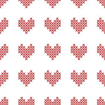 Seamless pattern with cross-stitch hearts on white Seamless pattern with c... Stock Photos