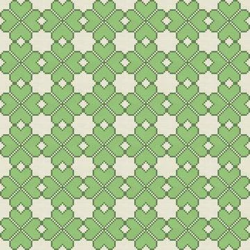 Seamless pattern of cross-stitched four-leaf clovers. Natural ornament Stock Illustration