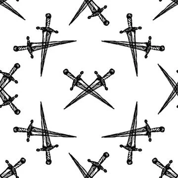 Seamless pattern Crossed swords on white background Stock Illustration