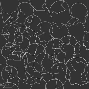 Seamless pattern of a crowd of many different people profile heads. Vector ba Stock Illustration