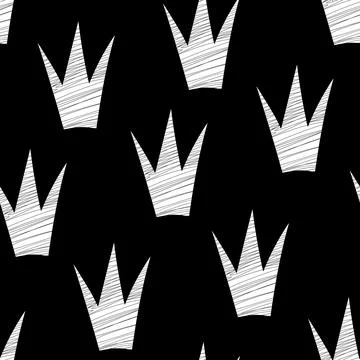 Seamless pattern with Crown. Black and white graffiti background. Doodle vector Illustrazione stock