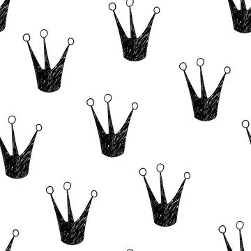 Seamless pattern with Crown. Black and white graffiti background. Doodle vector Illustrazione stock