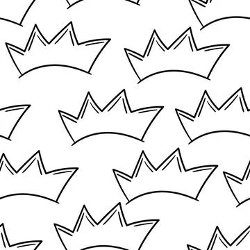 Seamless pattern with Crown. Black and white graffiti background. Doodle vector Illustrazione stock