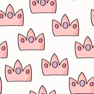 Seamless pattern with Crown on color background. Doodle vector illustration Stock Illustration