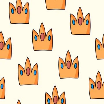 Seamless pattern with Crown on color background. Doodle vector illustration Stock Illustration