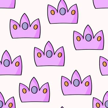 Seamless pattern with Crown on color background. Doodle vector illustration Stockillustratie