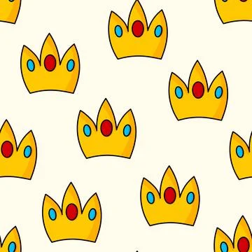 Seamless pattern with Crown on color background. Doodle vector illustration 스톡 일러스트