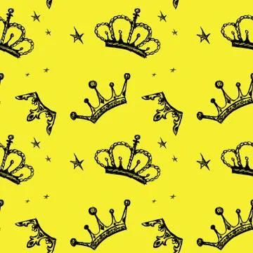 Seamless pattern crown on a yellow background Stock Illustration