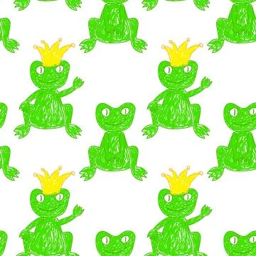 Seamless Pattern with Crowned and Regular Frogs Stock Illustration