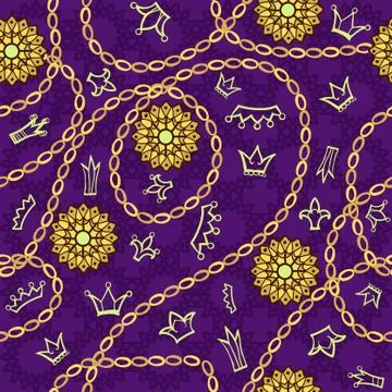 Seamless pattern with crowns and chains Stock Illustration
