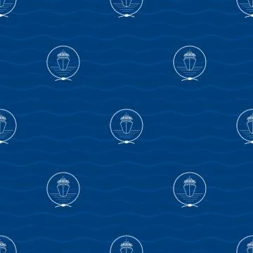 Seamless Pattern with Cruise Ship 스톡 일러스트