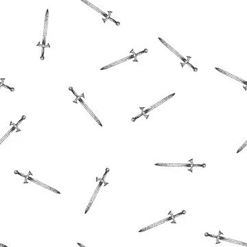 Seamless pattern crusade sword medieval sketch hand drawn Stock Illustration