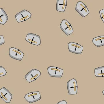 Seamless pattern crusader knight helmet cartoon vector Stock Illustration