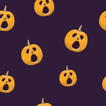 Seamless Pattern of Cry Scary Halloween Pumpkin Stock Illustration