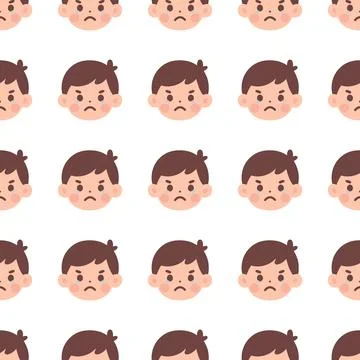 Seamless Pattern of Crying Angry Boy Emoticons in Flat Vector Design Style イラスト素材
