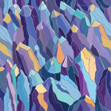 Seamless pattern with crystals and stones Stock Illustration
