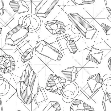 Seamless pattern with crystals or crystalline minerals. Jewelry or semiprecious Stock Illustration
