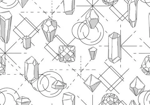 Seamless pattern with crystals or crystalline minerals. Jewelry or semiprecious Stock Illustration