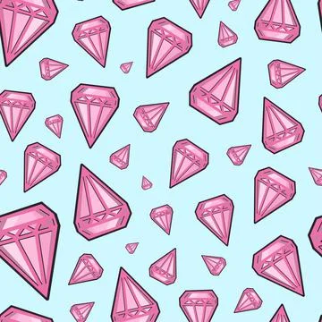 Seamless pattern with crystals. Patern in pop art style. Glamorous pink cryst Stock Illustration