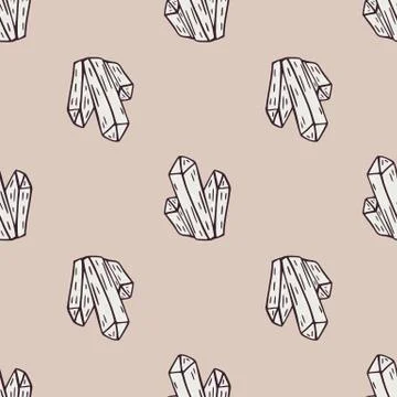 Seamless pattern with crystals simple outline silhouettes. Beige background.  Stock Illustration