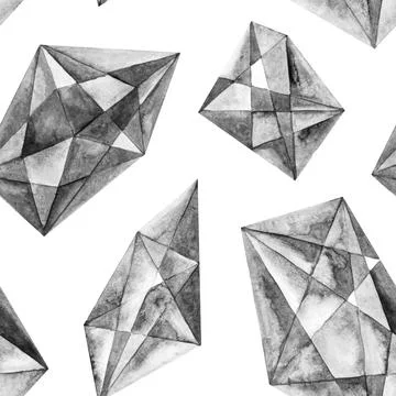 Seamless pattern crystals watercolor with granulation black and white Stock Illustration