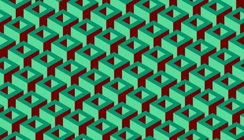Seamless pattern of the cube isometry green with burgundy Illustrazione stock
