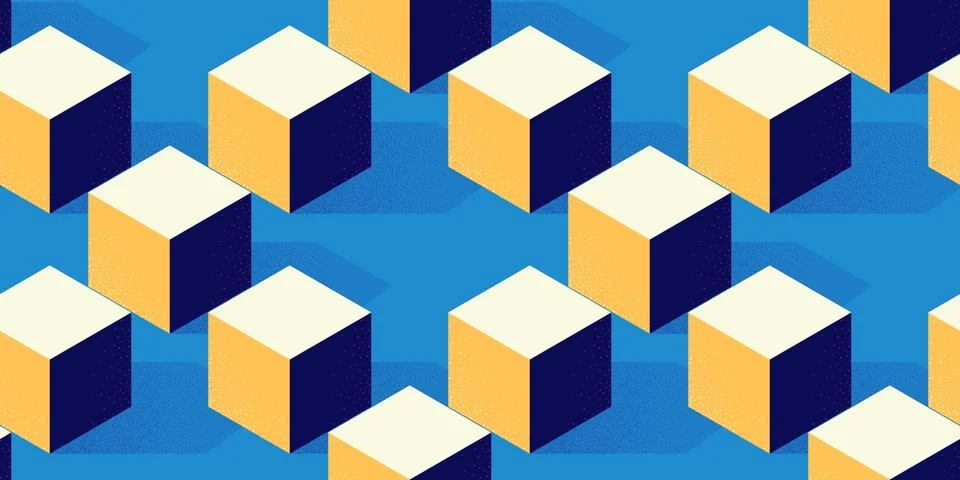 Seamless pattern with cube or box shape on blue background in modern dotted Illustrazione stock