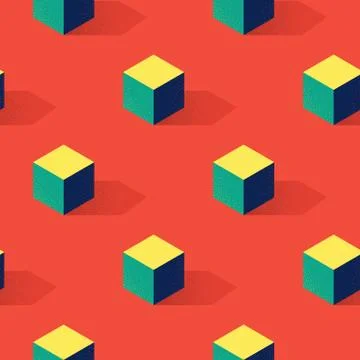 Seamless pattern with cube or box shape on red background in modern dotted イラスト素材