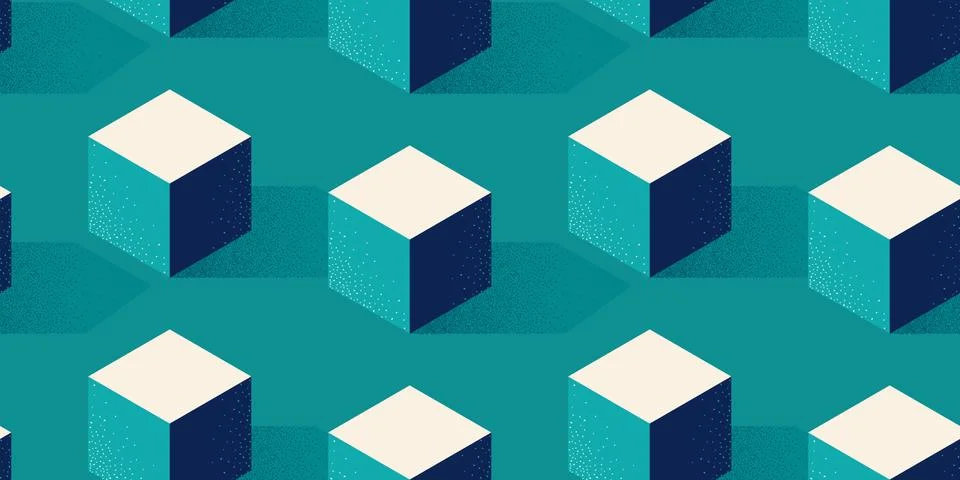 Seamless pattern with cube or box shape on green background in modern dotted Stock Illustration