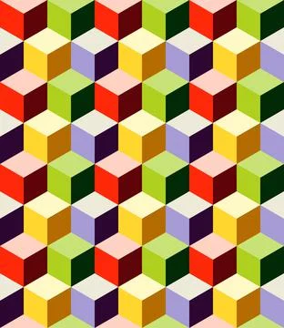 Seamless Pattern Cubes Geometric Multicolored Optical Illusion Stock Illustration