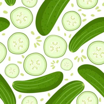 Seamless pattern with cucumber. Fresh farm vegetables backdrop. Ingredients for Stock Illustration