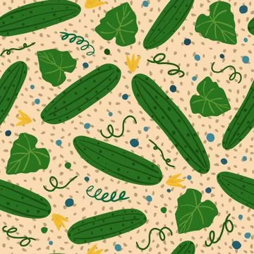 Seamless pattern with cucumber. Vegetable wallpaper illustration Stock Illustration