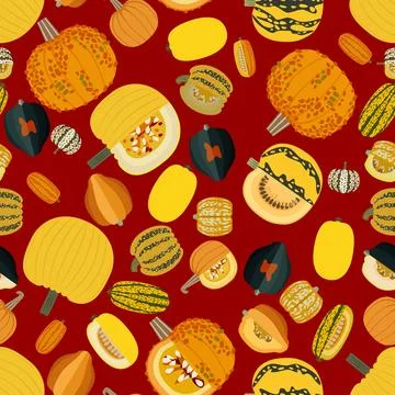 Seamless pattern. Cucurbita pepo. Flat style. Stock Illustration
