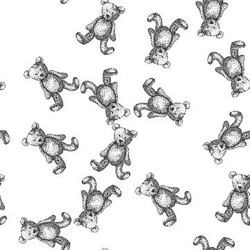 Seamless pattern cuddly teddy bear sketch hand drawn Stock Illustration