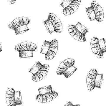 Seamless pattern culinary chef hat sketch hand drawn Stock Illustration