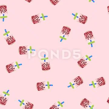 Seamless pattern cup bubble tea cartoon vector Ilustração Stock