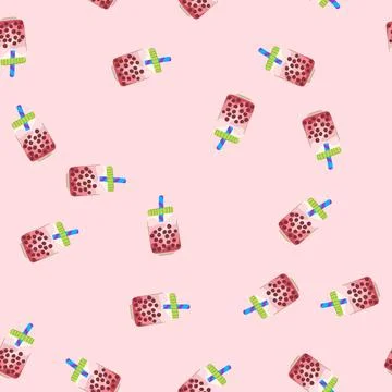 Seamless pattern cup bubble tea cartoon vector 库存插图